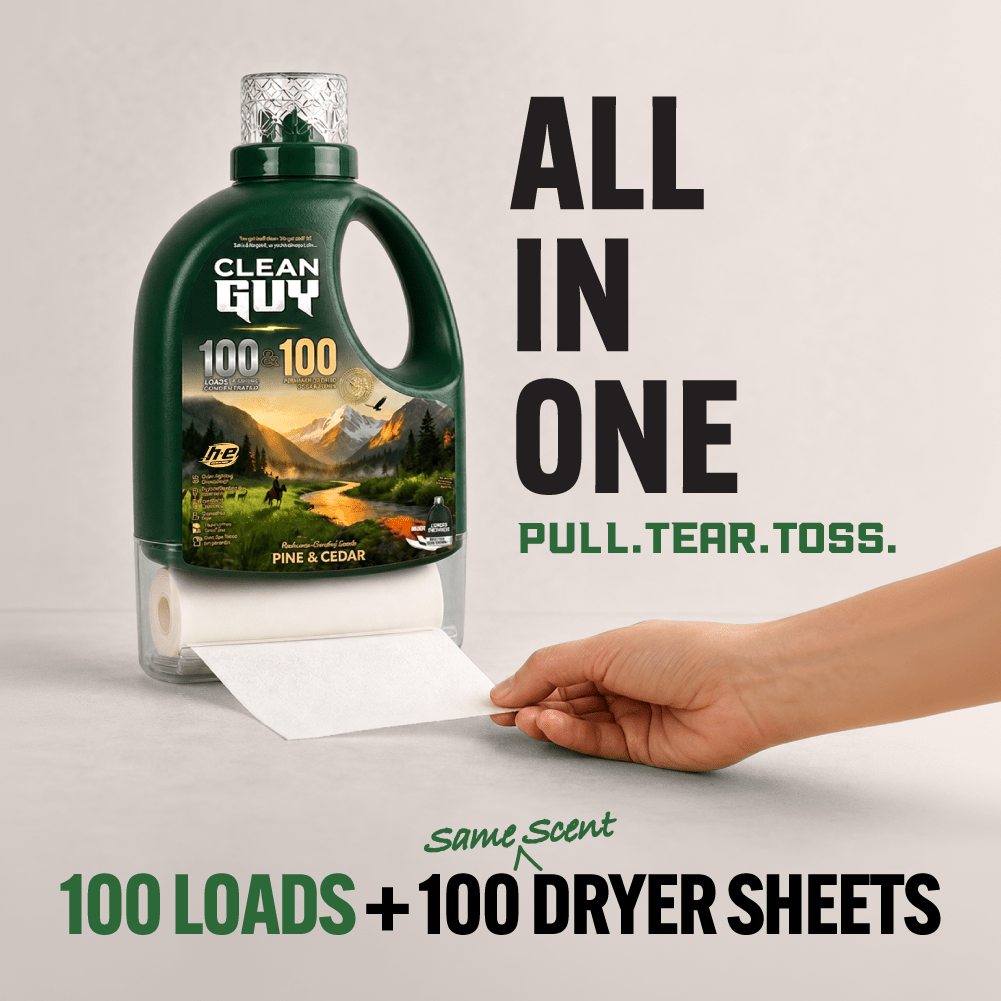 Heavy Duty Premium Laundry Detergent + Built-In Dryer Sheets (100 Loads) - PINE & CEDAR