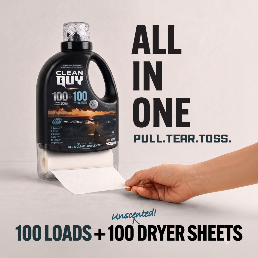 Heavy Duty Premium Laundry Detergent + Built-In Dryer Sheets (100 Loads) - FREE & CLEAR