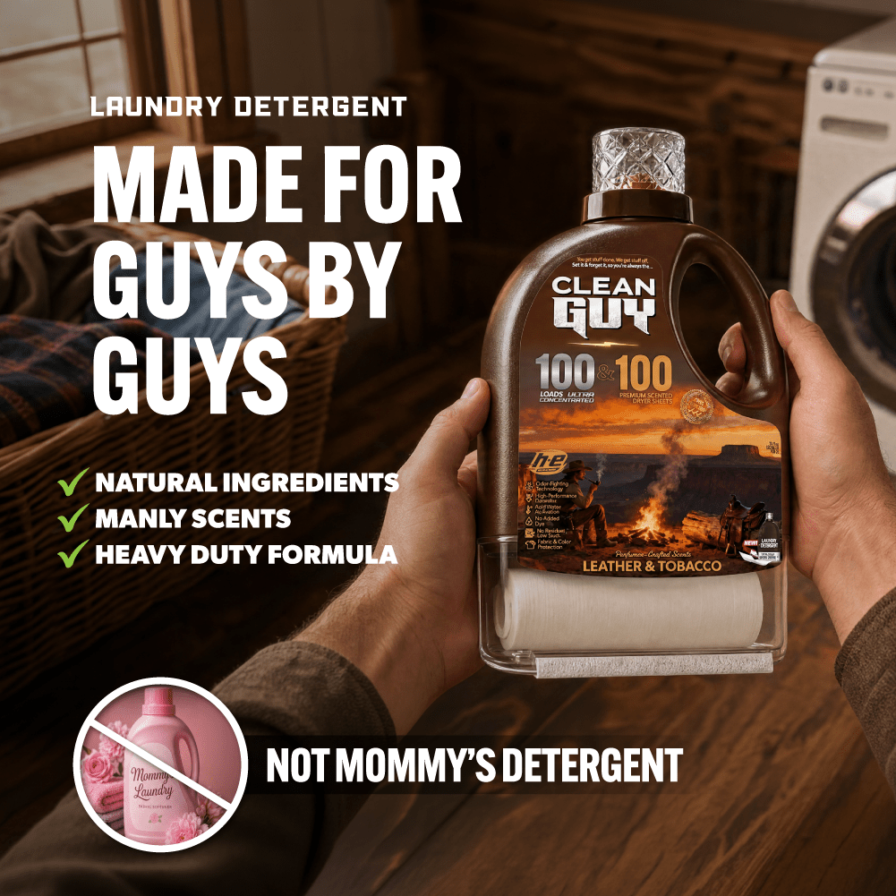 Heavy Duty Premium Laundry Detergent + Built-In Dryer Sheets (100 Loads) -  LEATHER & TOBACCO