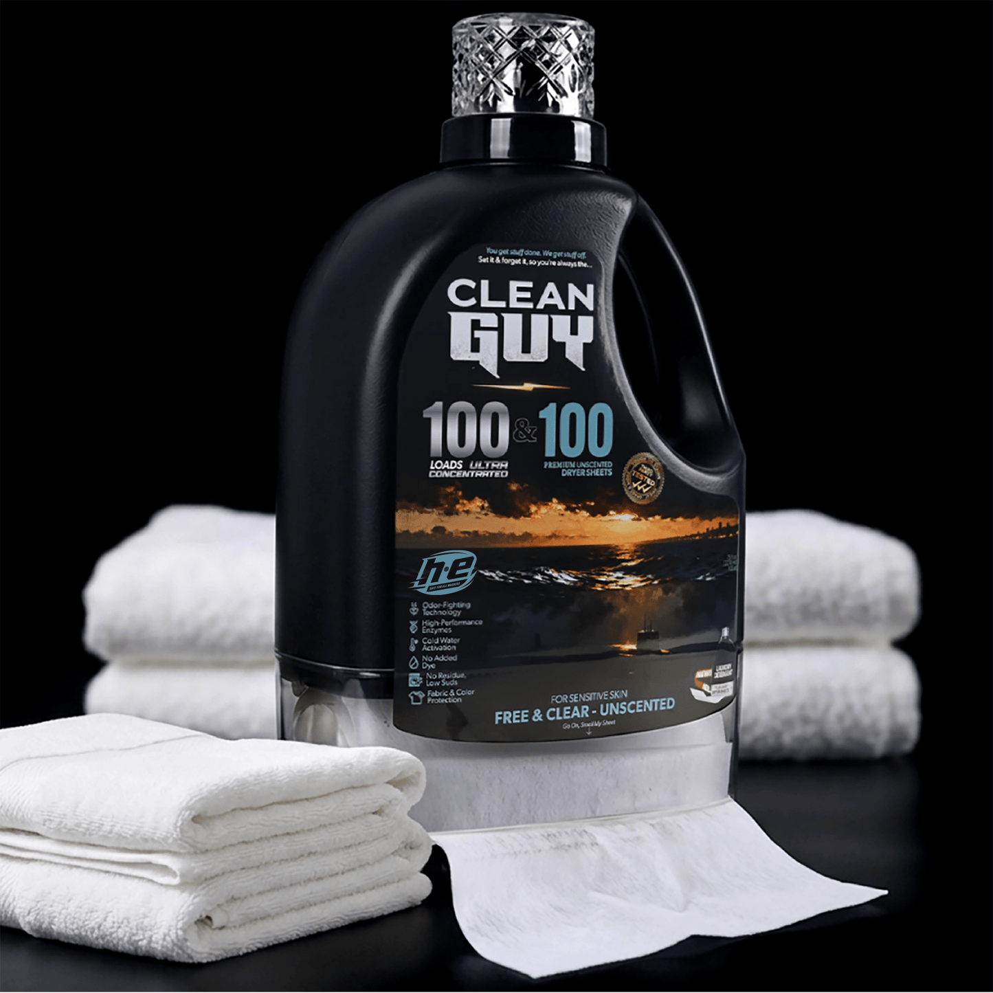 Heavy Duty Premium Laundry Detergent + Built-In Dryer Sheets (100 Loads) - FREE & CLEAR